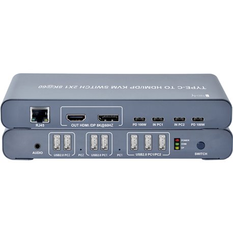 KVM Switch 2x1 USB2.0 Tipo C™ a HDMI/DP 8K@60Hz PD100W Nero IDATA KVM-C2HDP8K