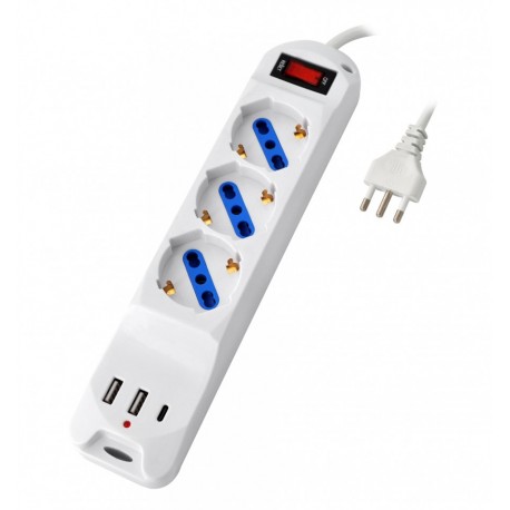 Multipresa 3 Posti 10/16 A Bipasso/Schuko con 3 Porte USB-A/C™ Bianca IUPS-PCP-3S3USB